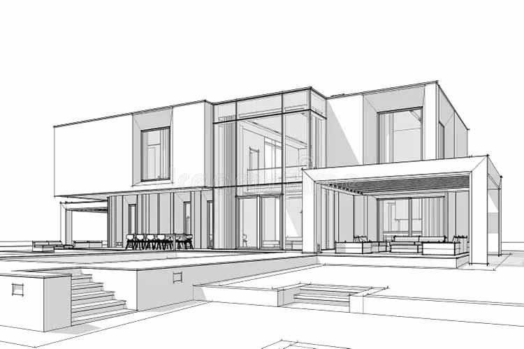 vista en boceto de lineas de ua vivienda unifamiliar